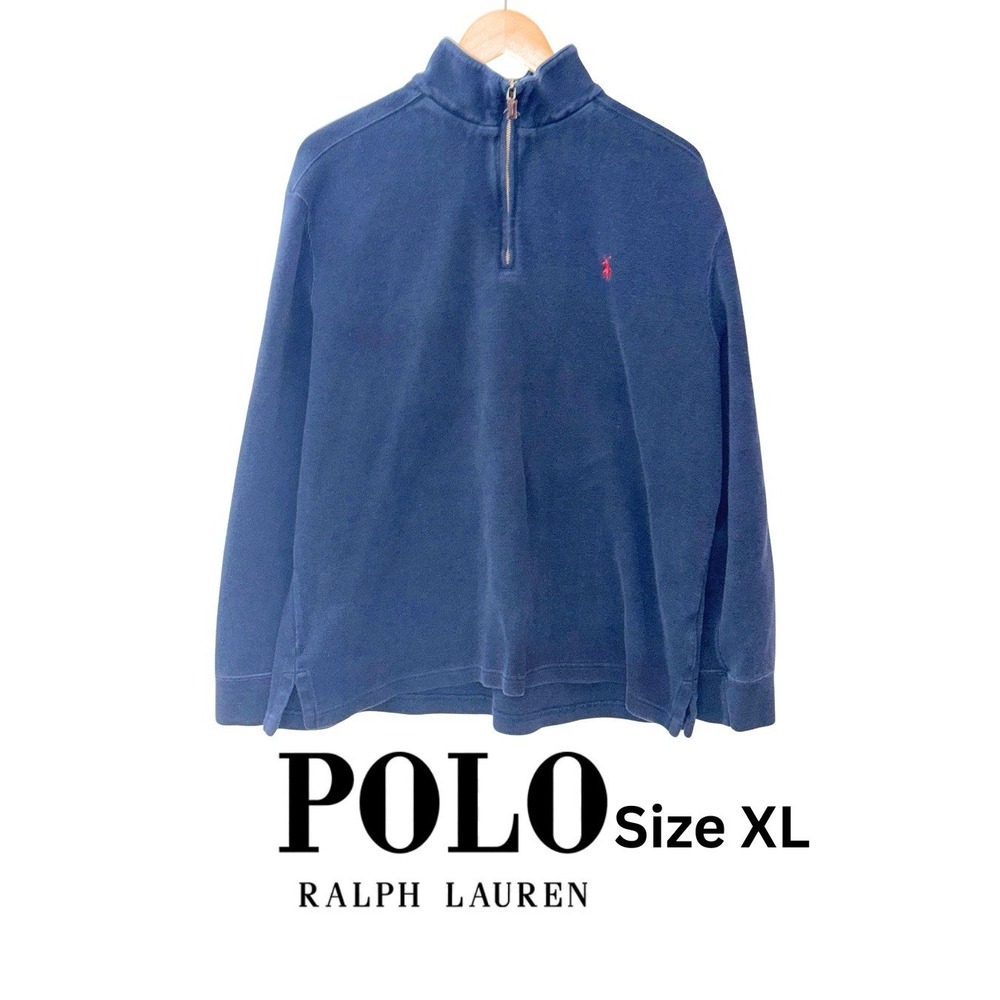 Polo by Ralph Lauren Men's  Sweatshirt Navy Pullover 1/4 Zip Vintage Y2K Size XL